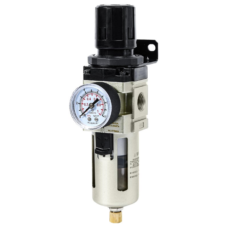 SNS Compressed Air Filter Regulator Piggyback Combo 3/8''NPT- Poly Bowl with Metal Guard, Semi-auto Drain, Bracket, Gauge AW3000-N03A - Image 1